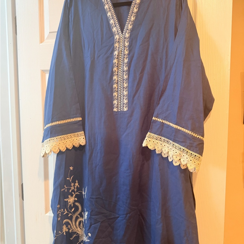 Blue Embroidered Pakistani Sana Safinaz blue Kurta